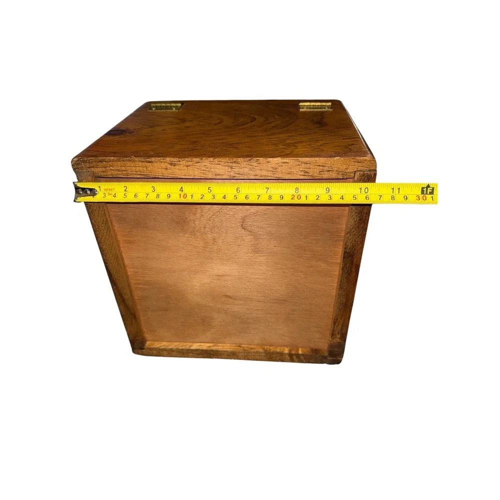 Wooden Vintage Box Hinged Lid Tapestry Man Dog‎ Pictorial Fabric Top Recipe